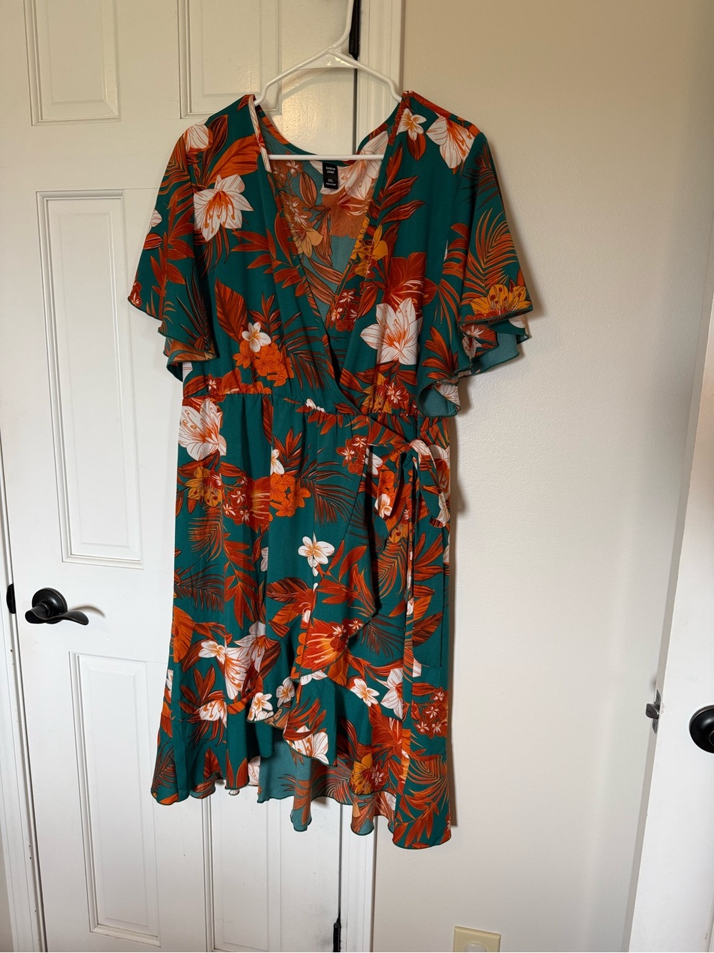 SHEIN Teal Floral Wrap Dress with Orange and White Blooms